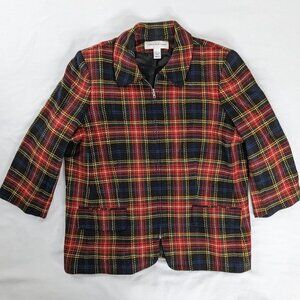VTG Red and Black Plaid Wool Full Zip Collared Blazer Jacket Corpcore